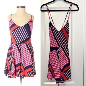 Express || Pink Blue Red Sleeveless Adjustable Geometric Short Romper Size 6